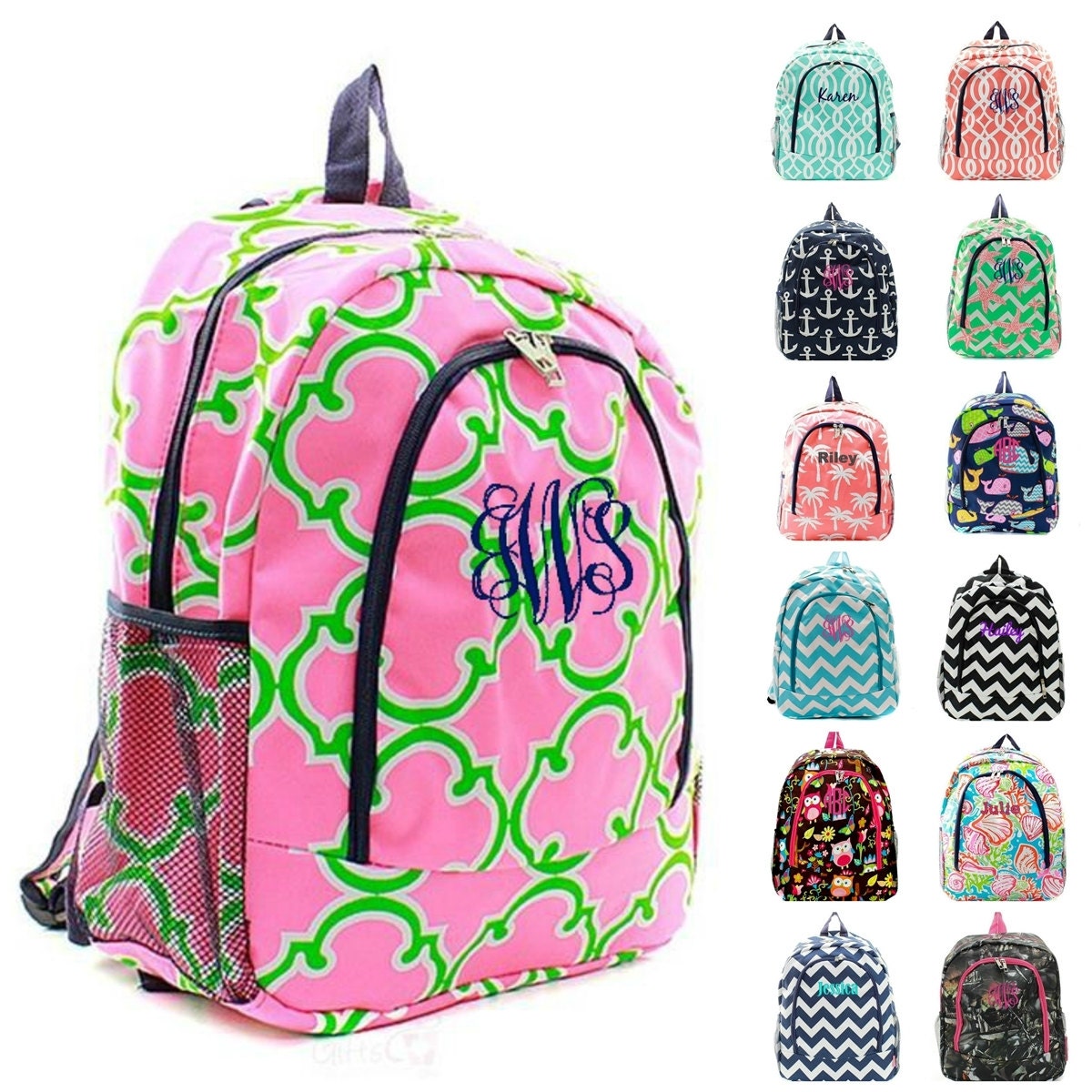 Monogrammed Backpack Full Size 17 Kids Bookbag by GiftsHappenHere