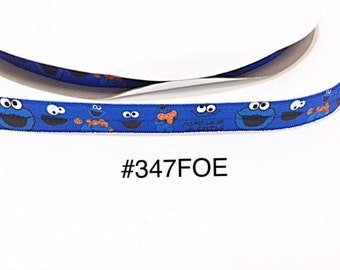 2/3/5 yard - 5/8" Cookie Monster "Always wear Ur Smile" Blue Fold Over Elastic Headband Hair Accessories