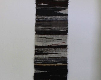 Saori Style Freewoven wall hanging- My hand-spun hand-dyed yarn, wool, and mohair from my sheep.