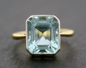 Art Deco Aquamarine Ring - Antique Art Deco Aquamarine Ring 18ct Gold & Platinum - Art Deco Ring