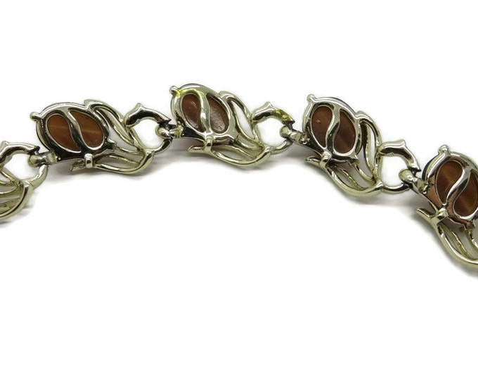 Vintage Lisner Moonglow Bracelet, Gold Tone Brown Moonglow Bracelet, Signed Designer Jewelry