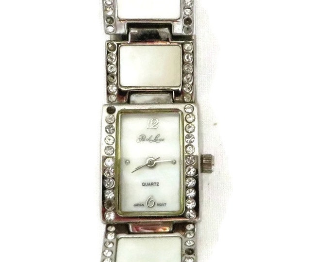 Park Lane Watch, Vintage MOP Rhinestone Watch, Silver Tone Ladies Wrist Watch