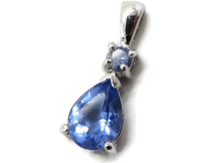 Blue Topaz Drop Pendant, Vintage Sterling Silver Pear Shaped Pendant