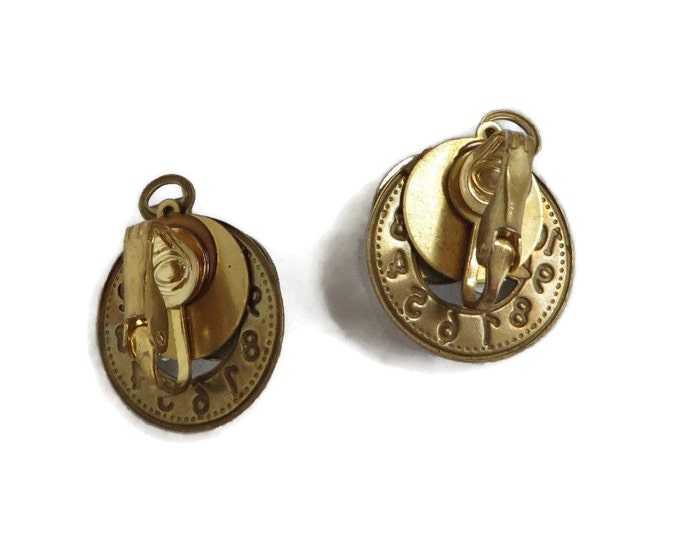 Earrings, Vintage Watch Earrings - Copper Toned Rhinestone Studded Clock Clip-on Earrings, Gift for Her