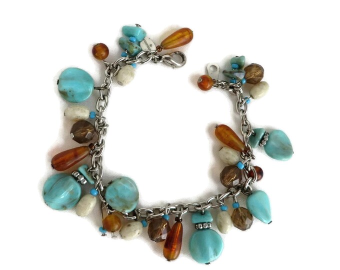 Vintage Bracelet - Turquoise & Amber Bracelet, Worthington Bead Bracelet, Gift for Her