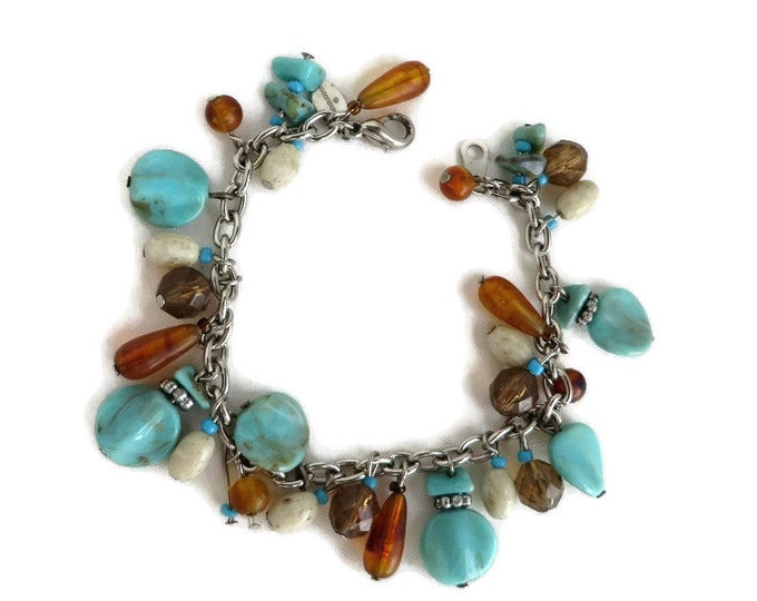 Vintage Bracelet - Turquoise & Amber Bracelet, Worthington Bead Bracelet, Gift for Her