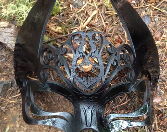 Black Leather Horned Anubis Mask