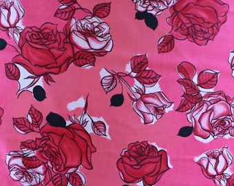 Vintage 50s dress fabric, roses, pink, acetate, lining, unused, by the yard,NOS