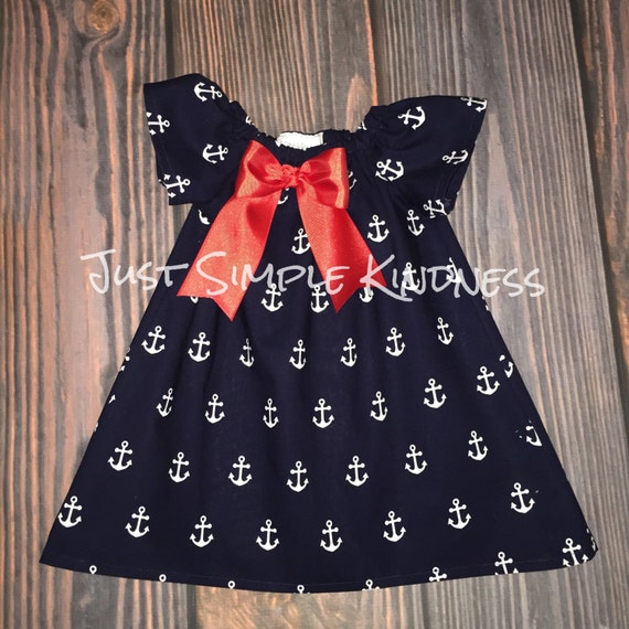 Girls Summer Dress. Navy Anchor Dress. Girls Anchor Dress.