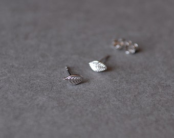 Silver Tiny Leaf Stud Earrings - Sterling Silver