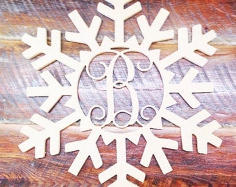 Winter Wreath Snowflake Monogram door hanger