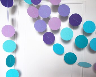 Party Paper Garland, Purple Turquoise & Aqua Blue Circle Garland, Birthday, Under the Sea, Party Decoration, 12' Ships in 2-3 Business Days