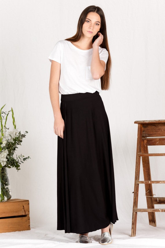 SALE Organic Cotton Maxi Wrap Skirt Black