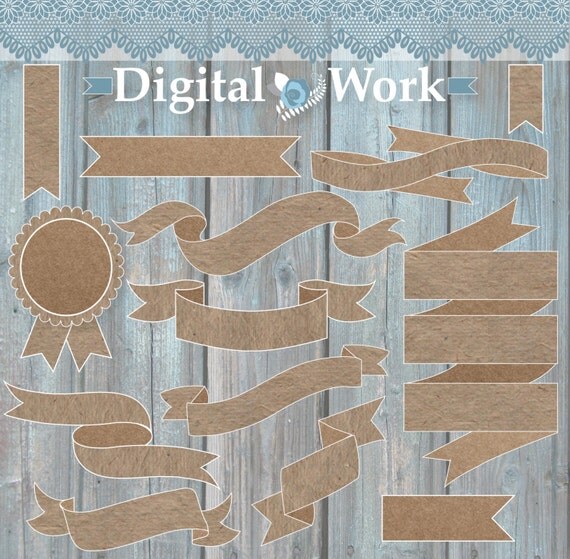 Kraft Paper Banners Rustic wedding clip art scrapbook