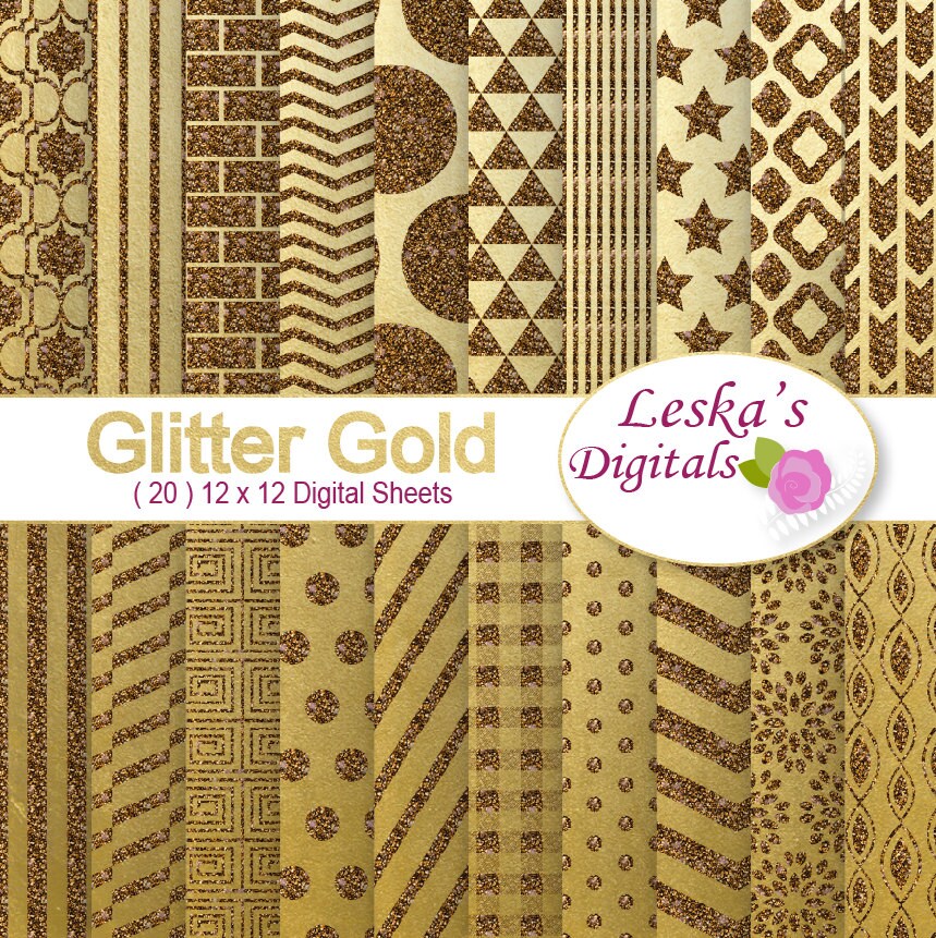 Gold glitter scrapbook paper Glitter gold digital paper