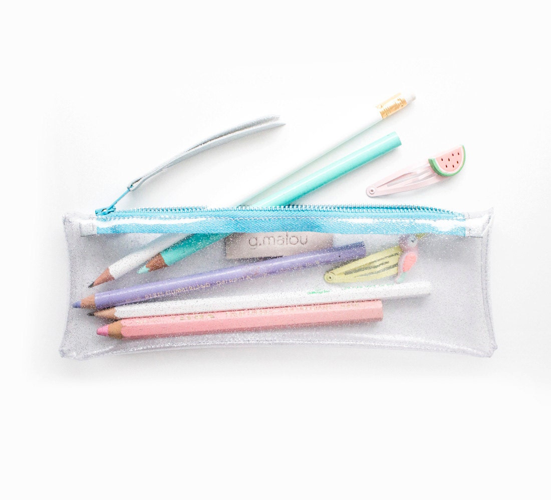 Clear Glitter Pencil Case Plastic Pen Pouch Clear by gmaloudesigns