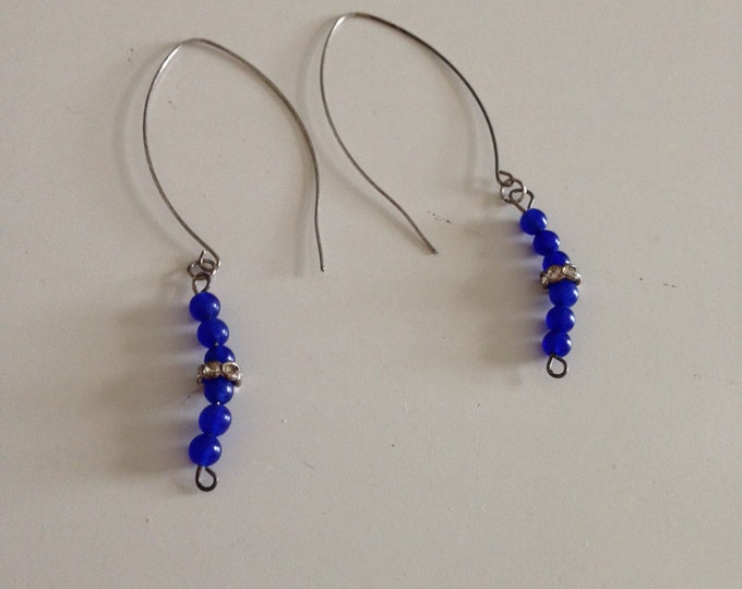 blue stone and crystal drop earrings
