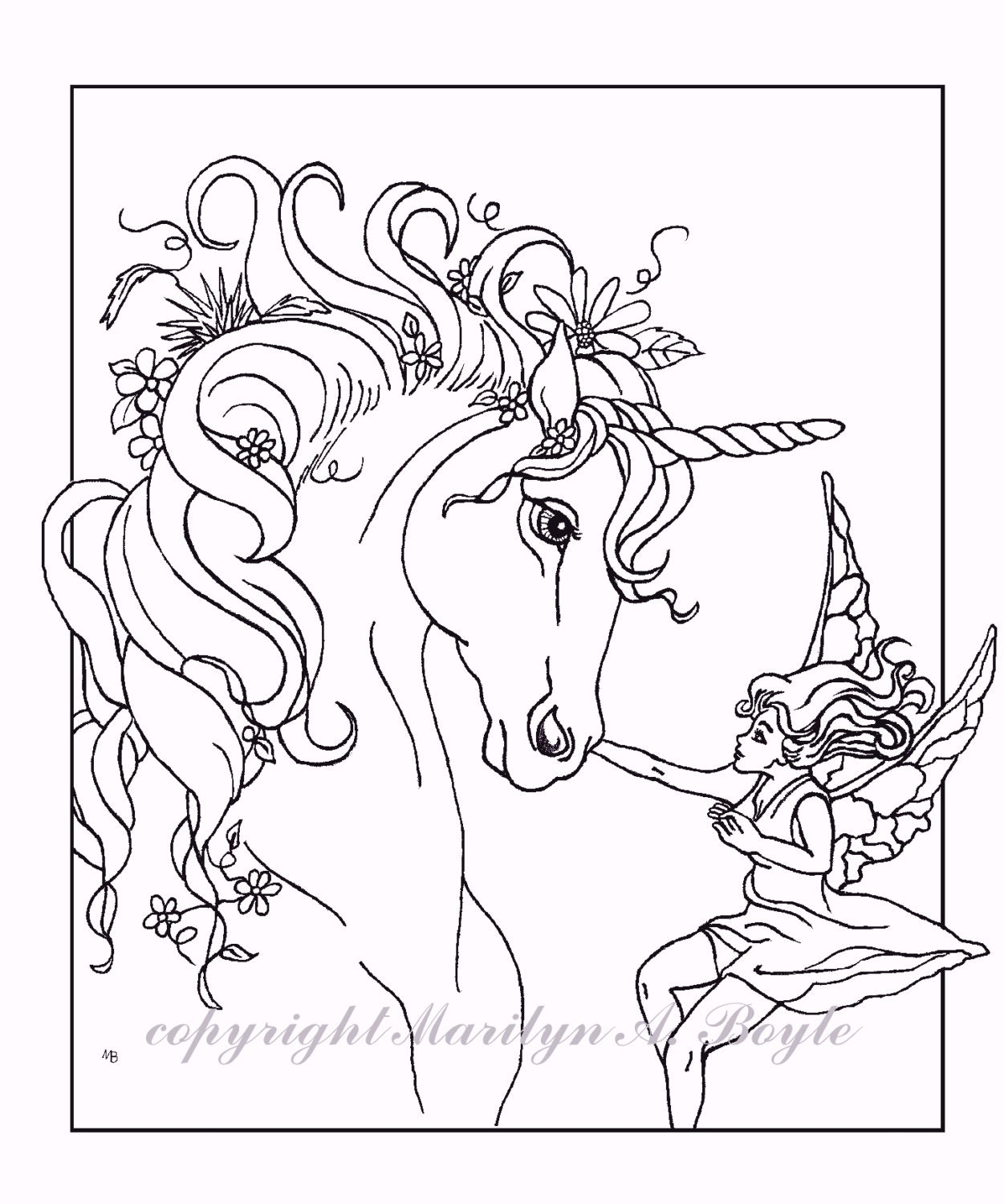 COLORING BOOK of five PAGES fantasy unicorns fairy horse