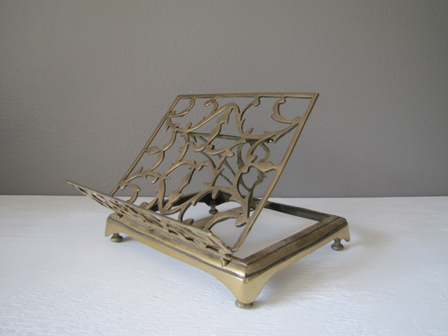 Vintage Brass Book Stand Ornate Solid Brass Easel