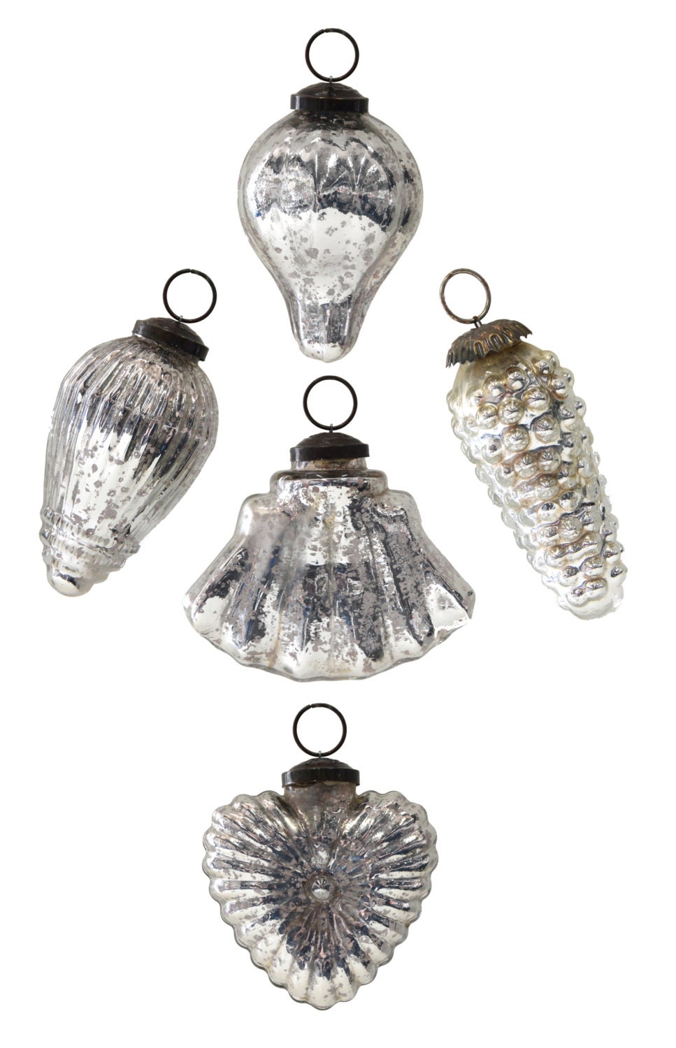 large silver mirrored glass mercury ornaments set of 5 unique large silver mirrored glass mercury ornaments set of 5 unique