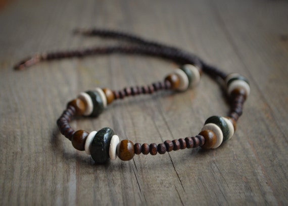 Brown wooden beaded necklace for MEN mens jewelry natural