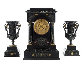 19th century Fabulous French Mantle Clock w/2 Garnitures by Guilloud & Martrejean