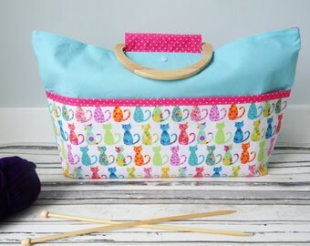 Cat knitting project bag, crochet project bag, craft project bag, yarn bag, yarn bag, sewing bag, mother's day gift,