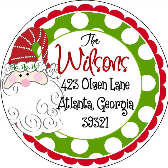 Items similar to Christmas Round Labels Santa with Green Polka Dots Round Address Labels ...