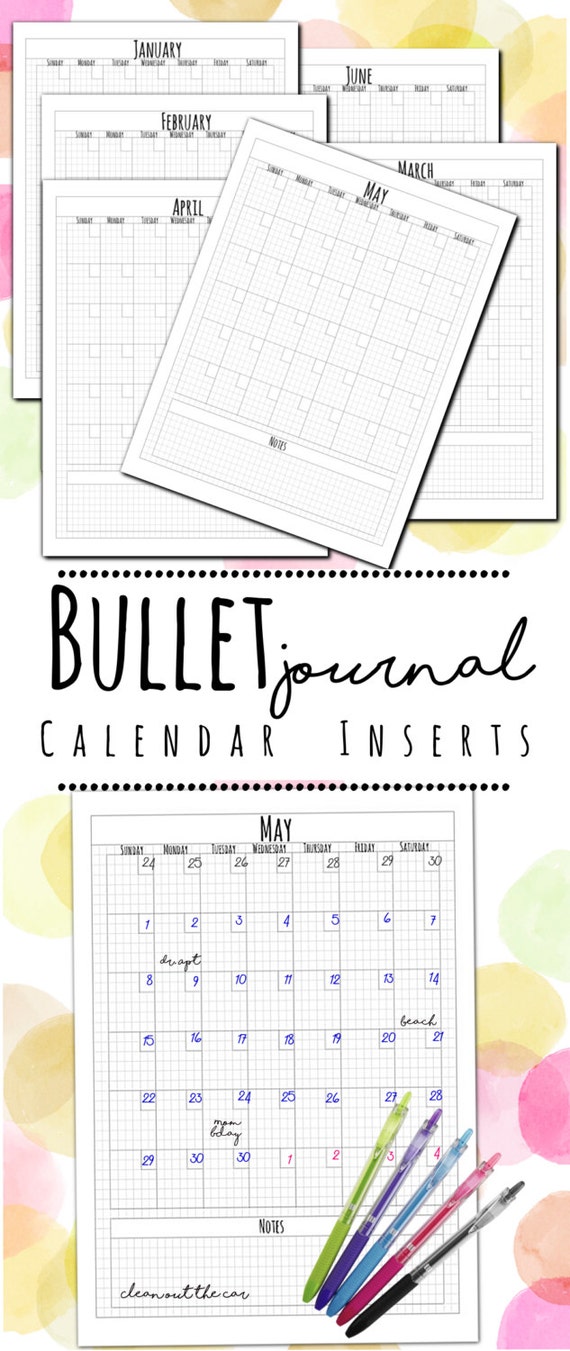 12 Month Grid Calendar Bullet Journal or Planner Printable