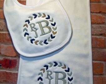 Baby bib, Burp cloth, Baby gift, Monogrammed Bib, Monogrammed burp cloth, Baby boy gift, Baby shower gift, Personalized baby gift.