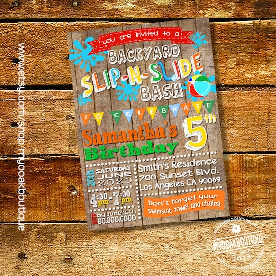 Slip N Slide Party Invitations 1