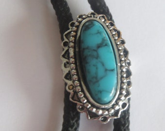 Handcrafted Southwestern Style Oblong Faux Turquoise Bolo Tie IC Lot 12