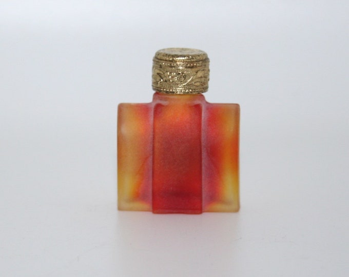 Vintage Jeweled Mini Perfume Bottle Frosted Glass Rhinestones Czechoslovakia