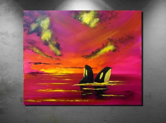 Abstract paintings, Acrylic paintings, large art painting, wall art canvas, large original painting, Orca Whale painting