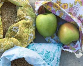 Set of 3 reusable drawstring produce bag / plastic free / zero waste/ repurposed bag / waste free / sustainable/