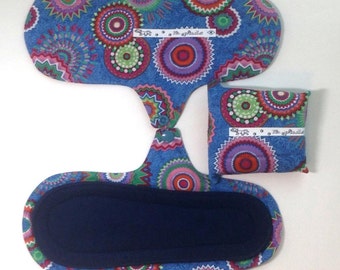 Colorful Mandalas on Blue, 9" Reusable Cloth Menstrual Pad / Incontinence Pad, Moderate Days, Non-PUL Cloth Pads, Green Living, Prepper Girl