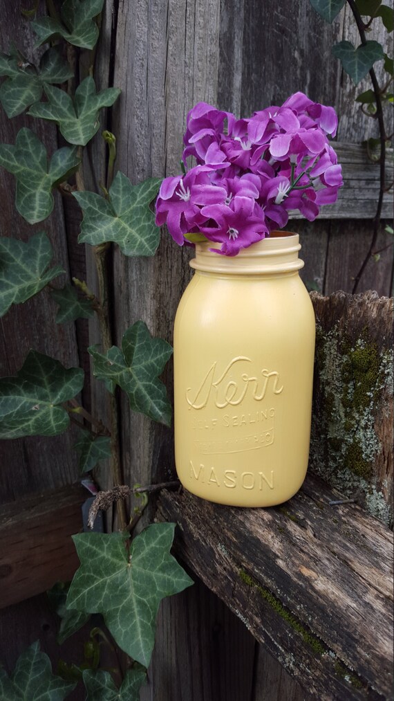 Sunny Yellow painted Mason jar by RedPandaWeddings on Etsy