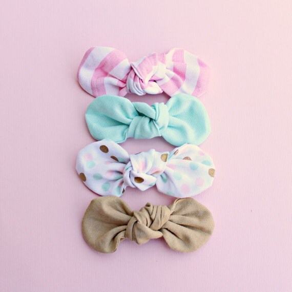 Fabric Knot Bow : The SWEETIE Collection// Confetti, Mint, Sand, Pink Stripe/ Twist Fabric Bow / Baby Bow / Retro Clip