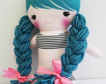 Custom Personalized Cloth Doll, Cloth Doll, Naked Doll, Pauline - Turquoise Hair