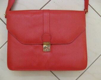 Vintage 70s 80s Red Leather Satchel Shoulder Bag