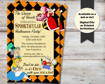 Alice In Wonderland Halloween Party, Alice In Wonderland Halloween Birthday Party Invitation, Alice In Wonderland, Digital File or Printed