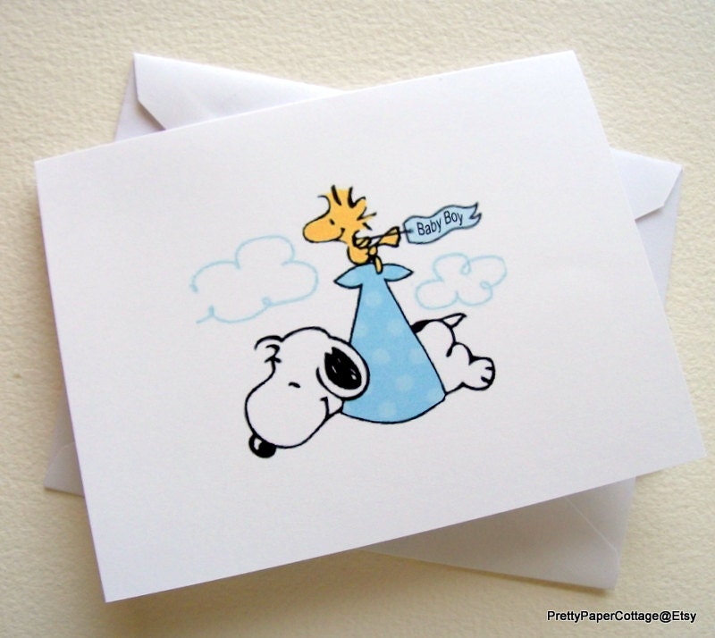Snoopy Baby Boy Note Cards Invitations Thank You Baby