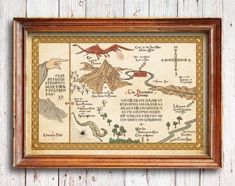 The Hobbit map, Vintage Style Map, The Hobbit poster, The Hobbit print, Map fine art, The lonely mountain map, Thor's Map