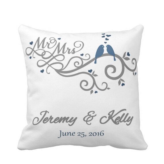 Engagement Wedding Pillow Custom Personalized Birds Love Date