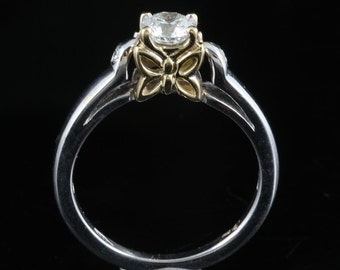 Butterfly Ring with Side Stones - Diamond Engagement Ring 0.60 ct - 14K Gold Ring - Wedding Jewellery - Valentines Gift - Womens Jewellery