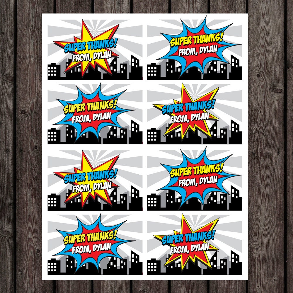 superhero favor tags superhero thank you tags superhero