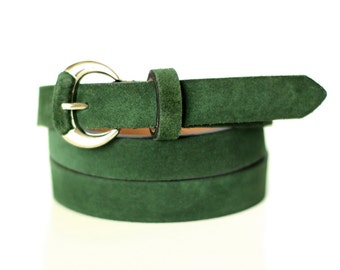 Free shipping! Green leather belt, dark green belt, suede belt, womans belt, waist belt, green suede belt, green narrow belt