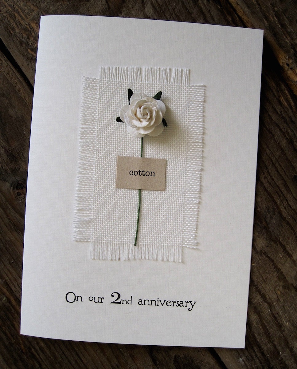 2nd Anniversary Keepsake COTTON Card. Cotton Fabric with a