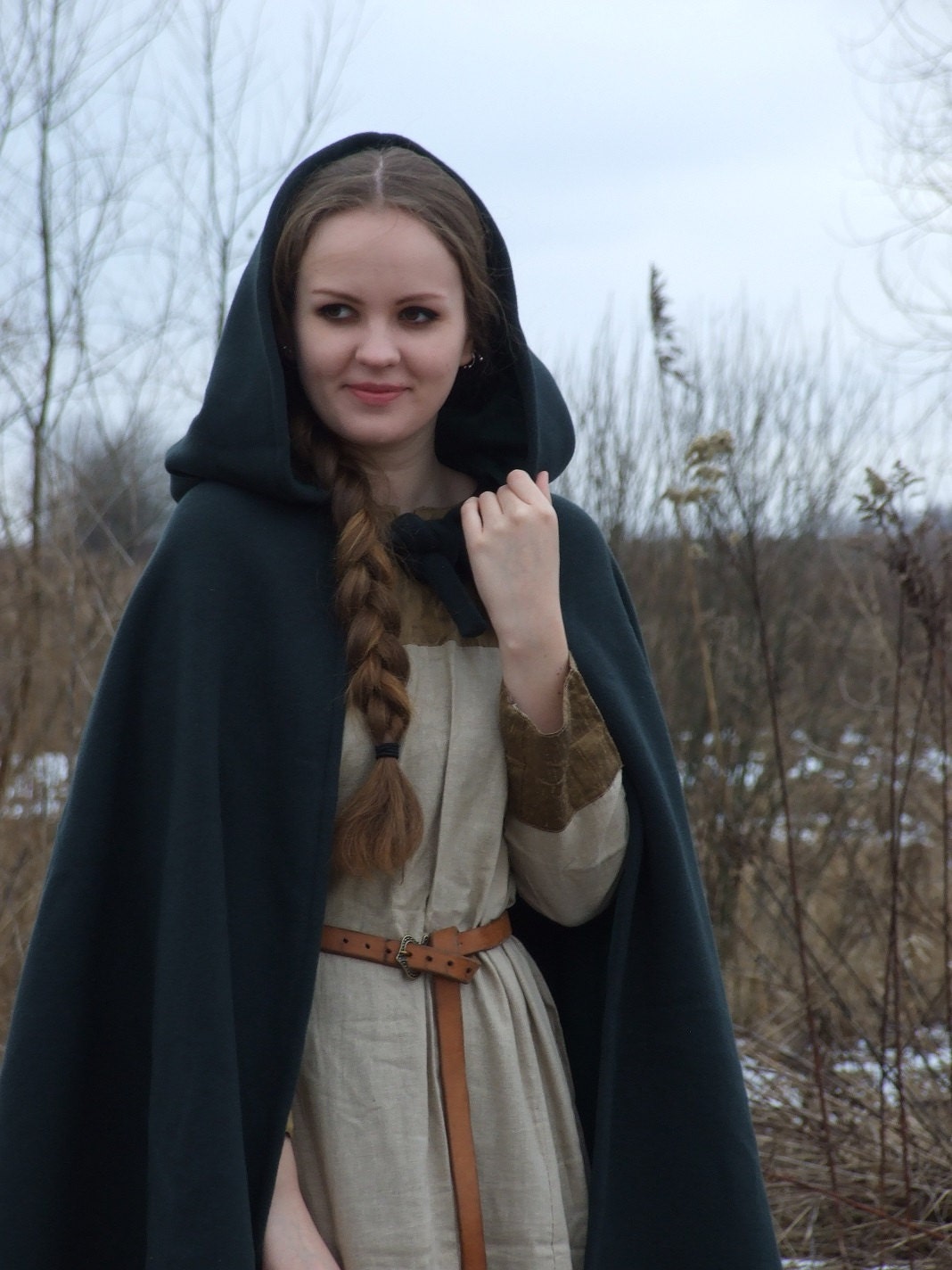 Hooded cloak with lining unisex viking slav reenactment