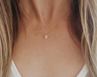 Teardrop Moonstone Necklace with Natural Rainbow Moonstones on a 14/20 Gold-fill, 14/20 Rose Gold-fill, or Sterling Silver Chain